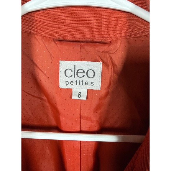Cleo Petites Womens Burnt Orange Ribbed 3/4 Sleeve Button Front Blazer Jacket 6P - Picture 3 of 5